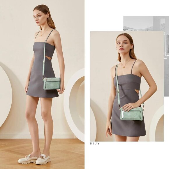 Versatile Small Leather Wallet with Adjustable Straps - Stylish Green Clutch - Picture 2 of 7